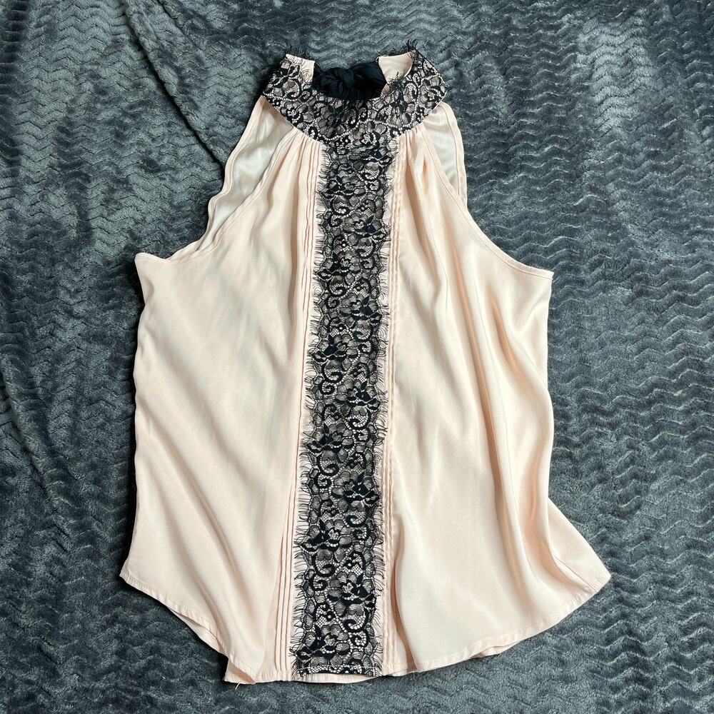 New York & Company NYCo pink Satin Black Lace Sleeveless Halter Blouse size S